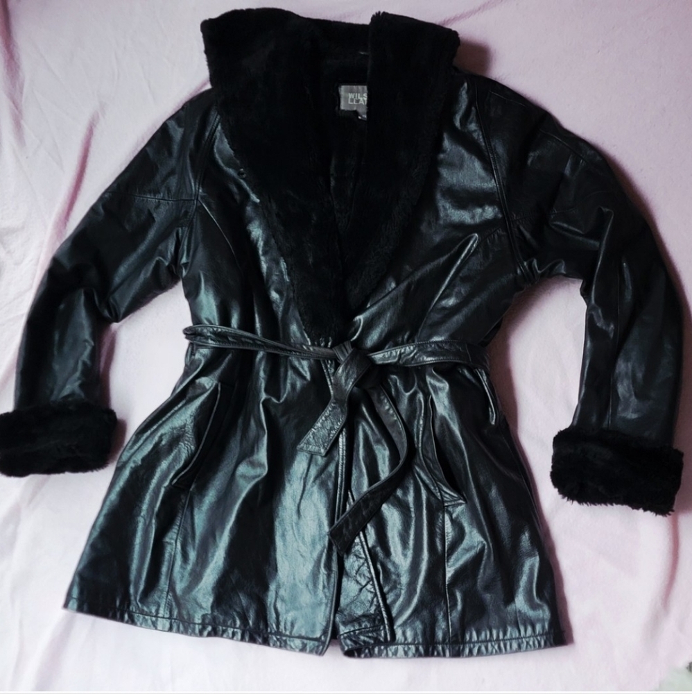 Wilson Leather | Black Leather Jacket with Faux Fur Accents